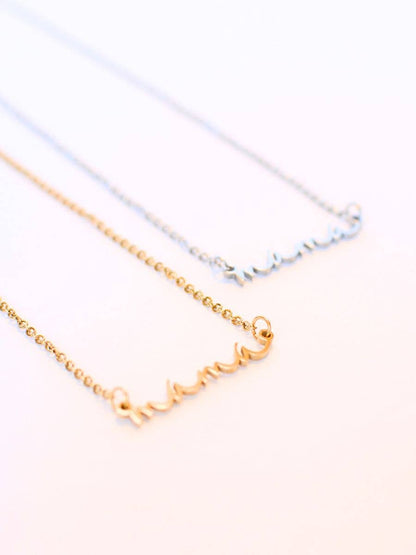 Mama dainty word necklace cursive gift silver gold