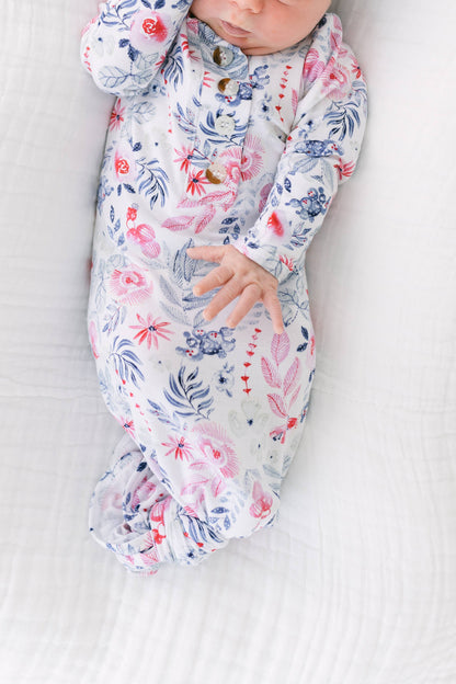 Newborn Knotted Baby Gown, Bow, and Hat Set