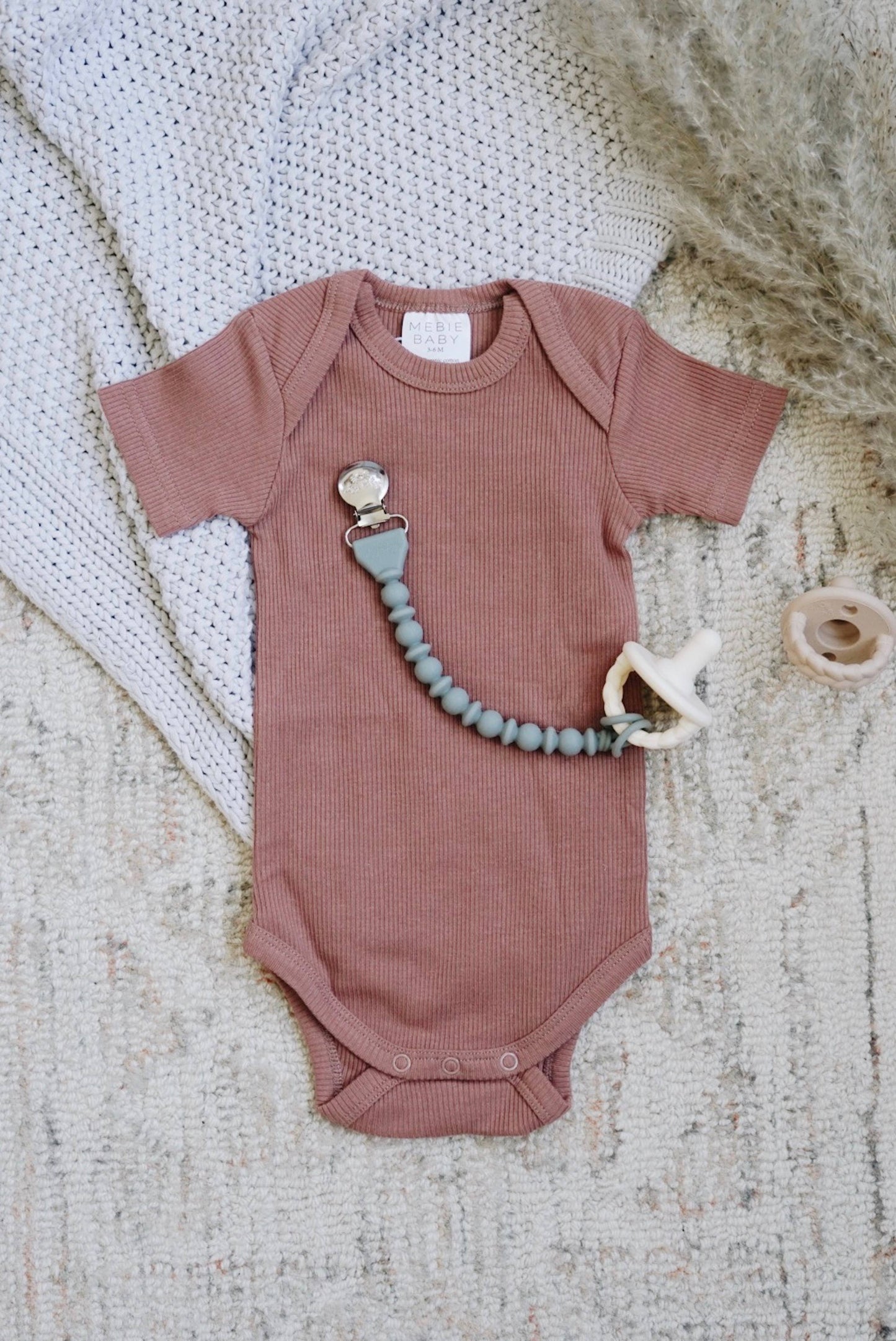 Sweetie Strap™ Silicone One-Piece Pacifier Clips: Rosewood Beaded