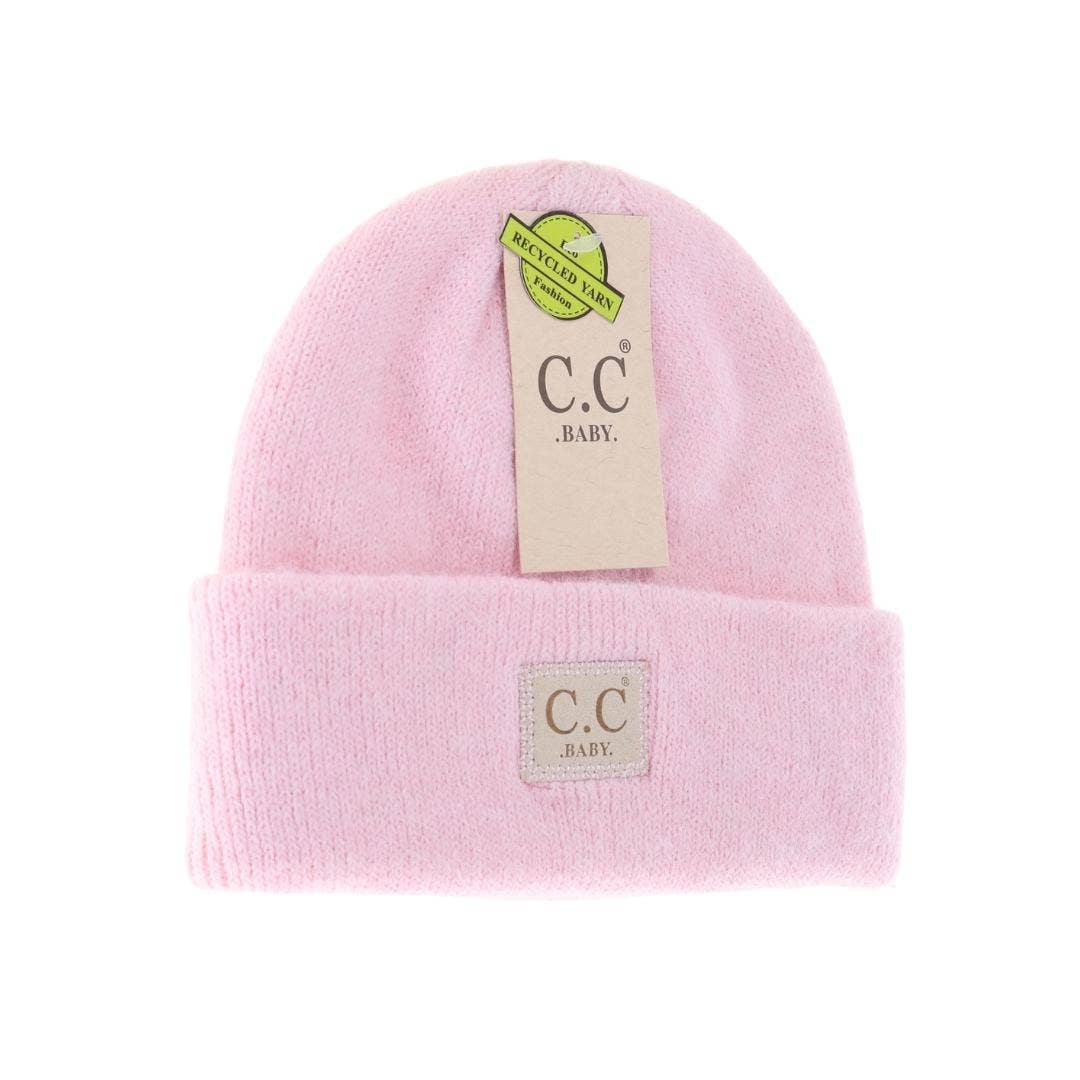 Soft Ribbed Leather Patch C.C. Newborn Knit Hat