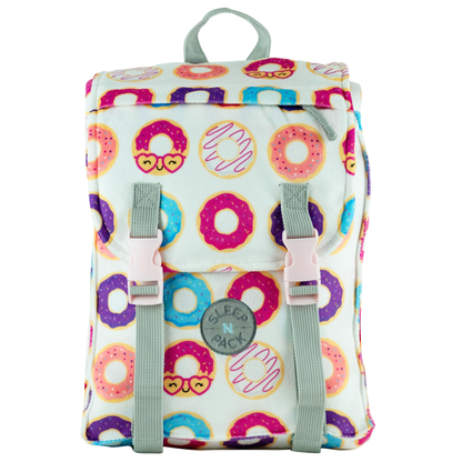 Sleep-n-Pack: Packable Little Kid's Sleeping Bag & Backpack, Cozy Mink, Donuts