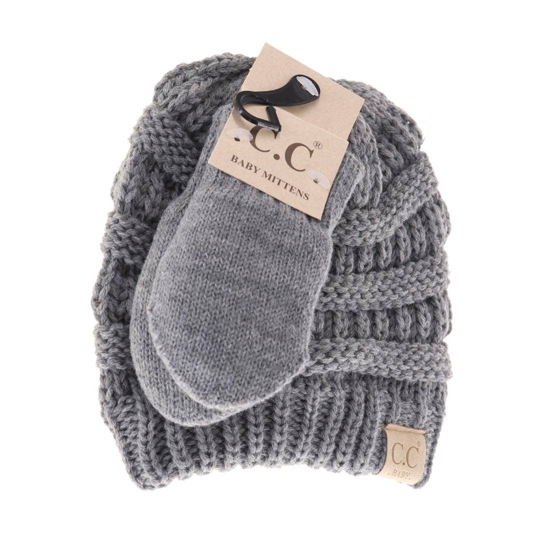 C.C BABY Solid Beanie with Mittens - Knit Hat  BabySet-Navy