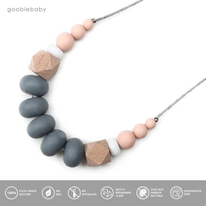 Harper Teething Necklace - Peach/Gray