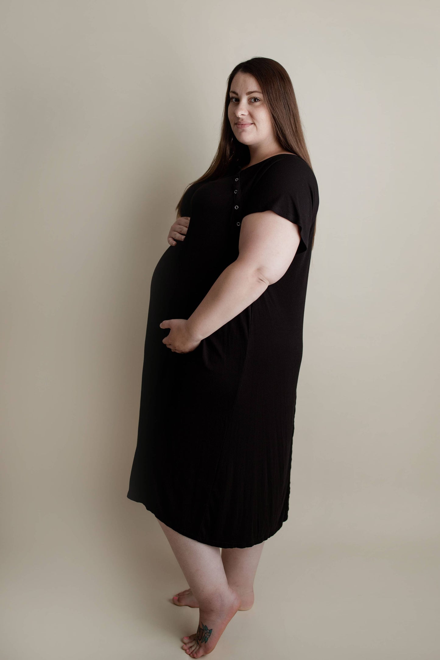 Black Maternity Mommy Labor and Delivery/ Nursing Gown