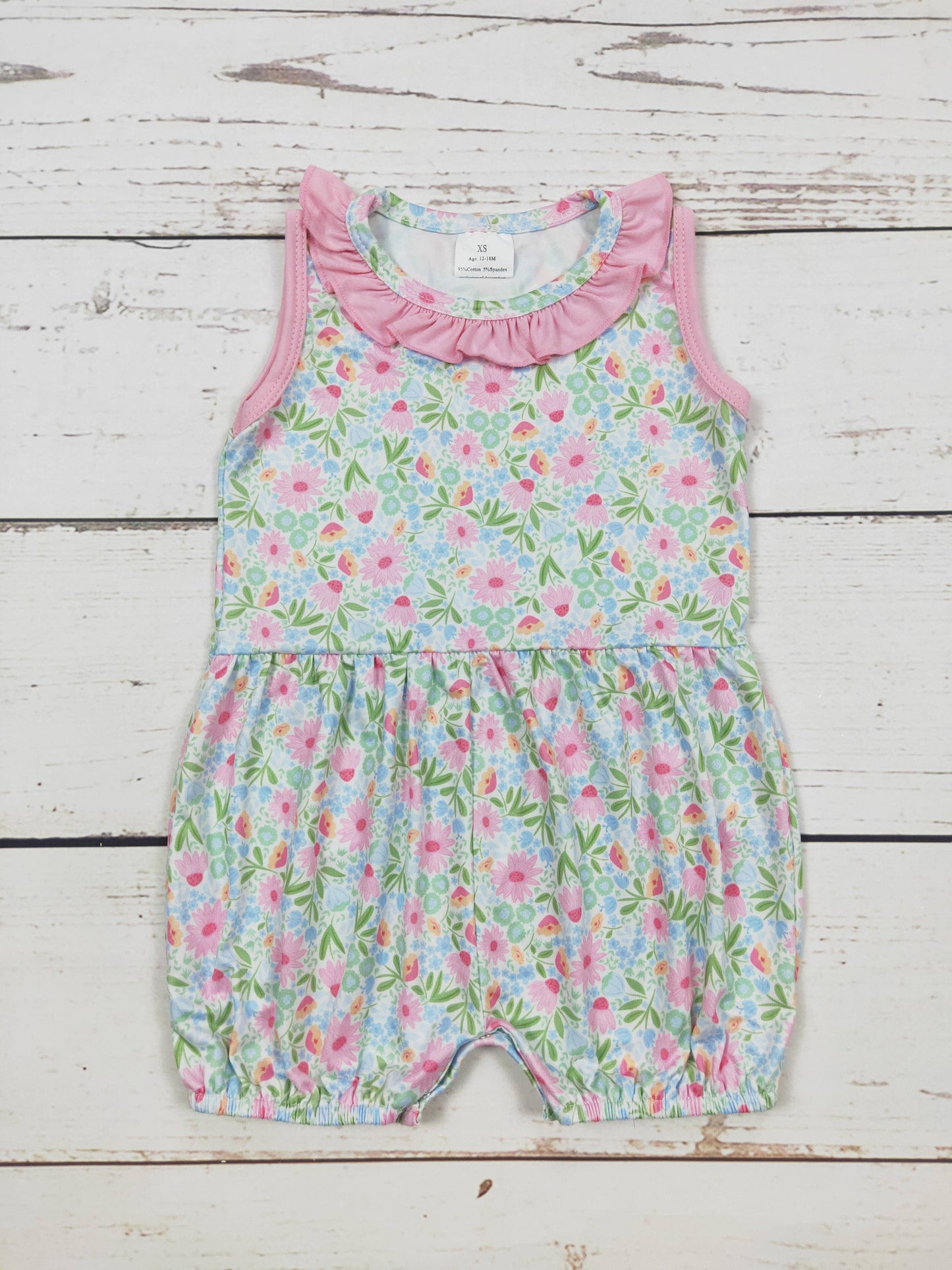 Pink Flower Printed Baby Girl Romper