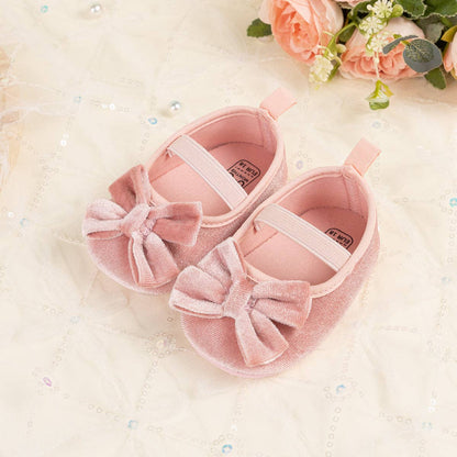 Front Bow Velvety Baby Shoes