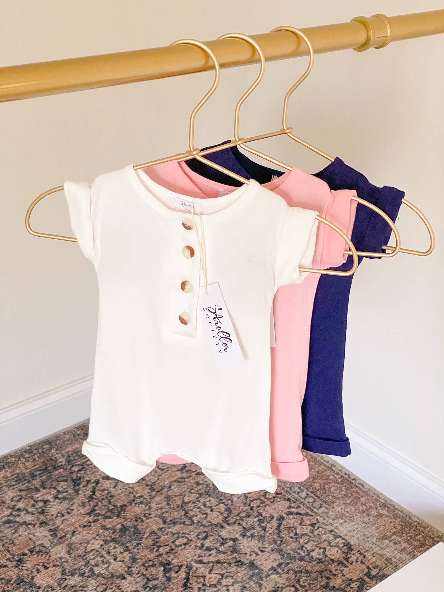 Baby Rompers (NB-3, 3-6, 6-12) Navy Blue, Camel, Pink, White