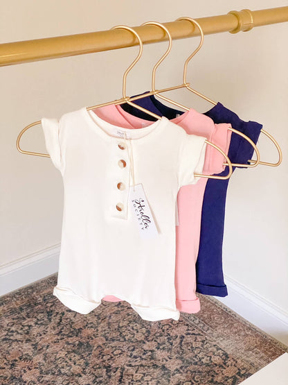 Baby Rompers (NB-3, 3-6, 6-12) Navy Blue, Camel, Pink, White