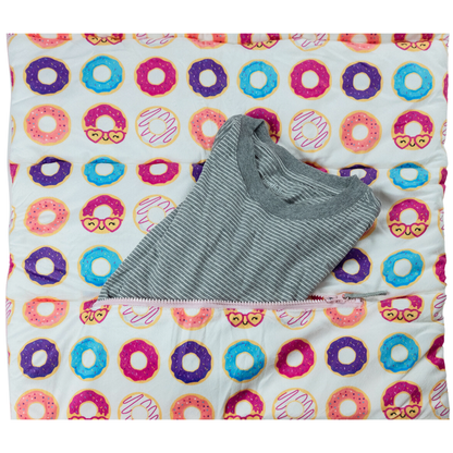 Sleep-n-Pack: Packable Little Kid's Sleeping Bag & Backpack, Cozy Mink, Donuts