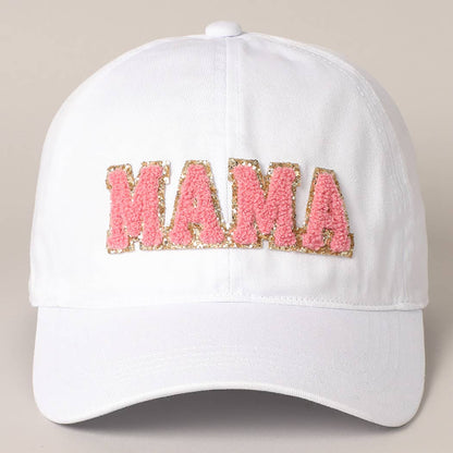 MAMA Chenille Letter Patch Cotton Baseball Cap: One Size / LIGHT BLUE