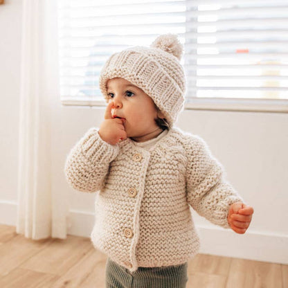 Natural Garter Stitch Cardigan Sweater: 0-6 months