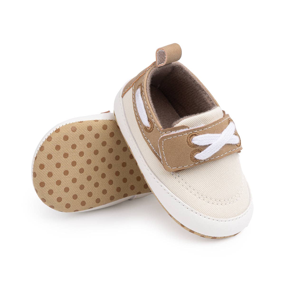 Cream Canvas and Pleather Baby Shoes