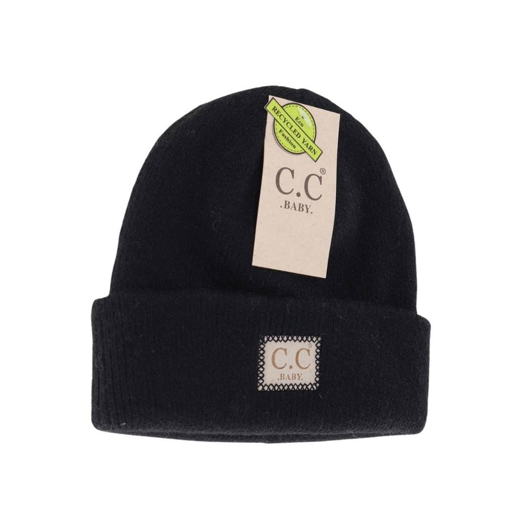 Soft Ribbed Leather Patch C.C. Newborn Knit Hat