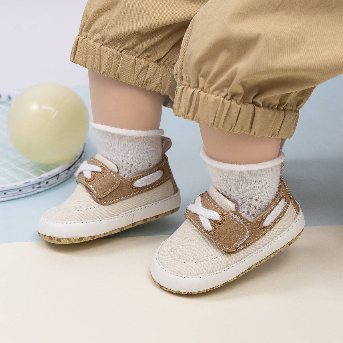 Cream Canvas and Pleather Baby Shoes