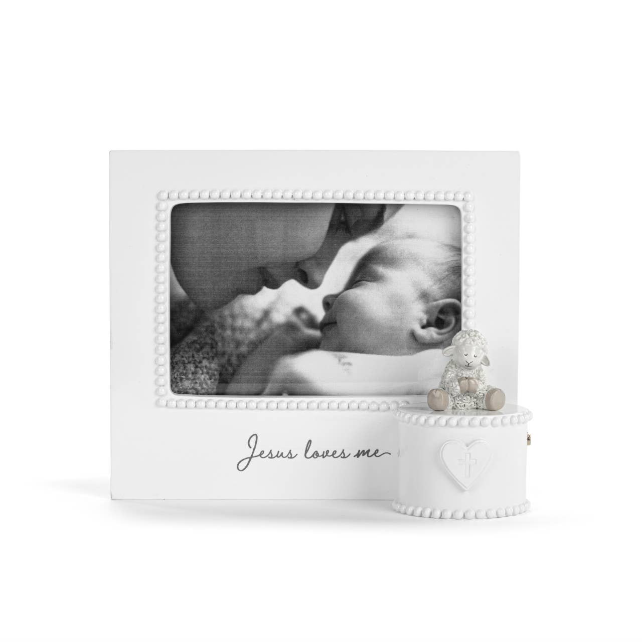 Jesus Loves Me Cream Lamb Musical Frame - 8x7in