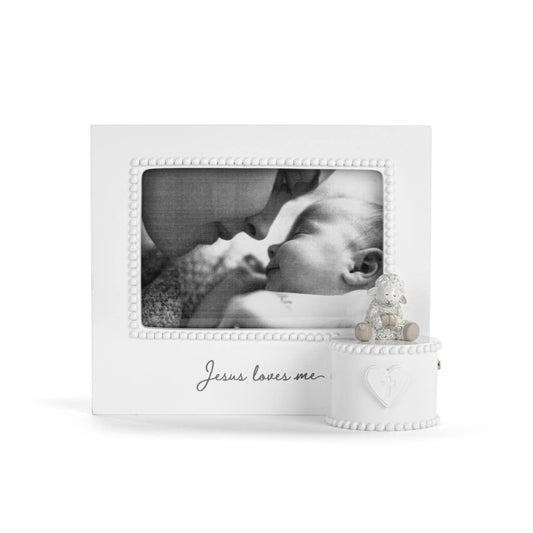 Jesus Loves Me Cream Lamb Musical Frame - 8x7in