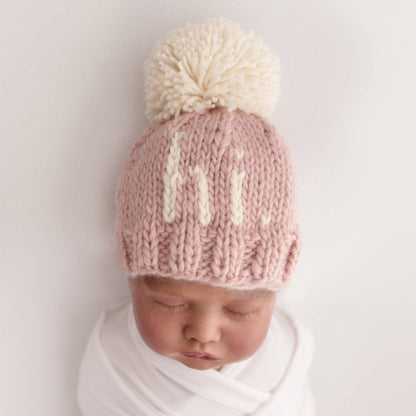 hi. Rosy Hand Knit Beanie Hat: S (0-6 months)