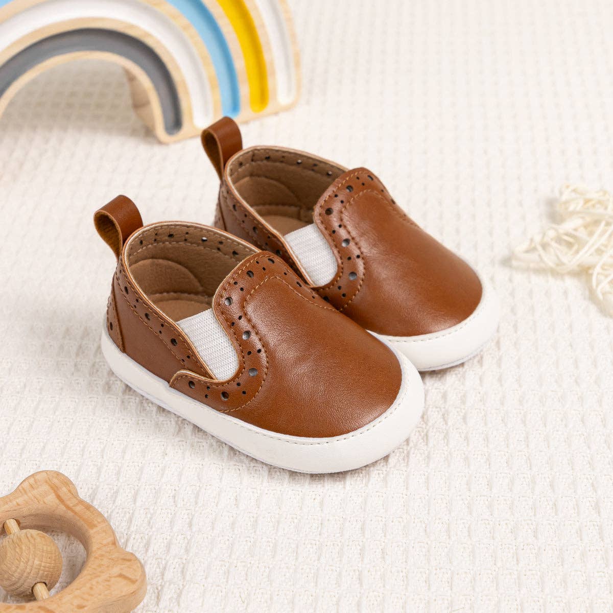 Brown Pleather Slide with elastic