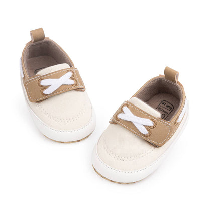 Cream Canvas and Pleather Baby Shoes