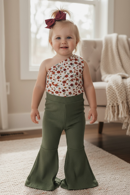 Moss Green Ribbed Fabric Bell Bottoms