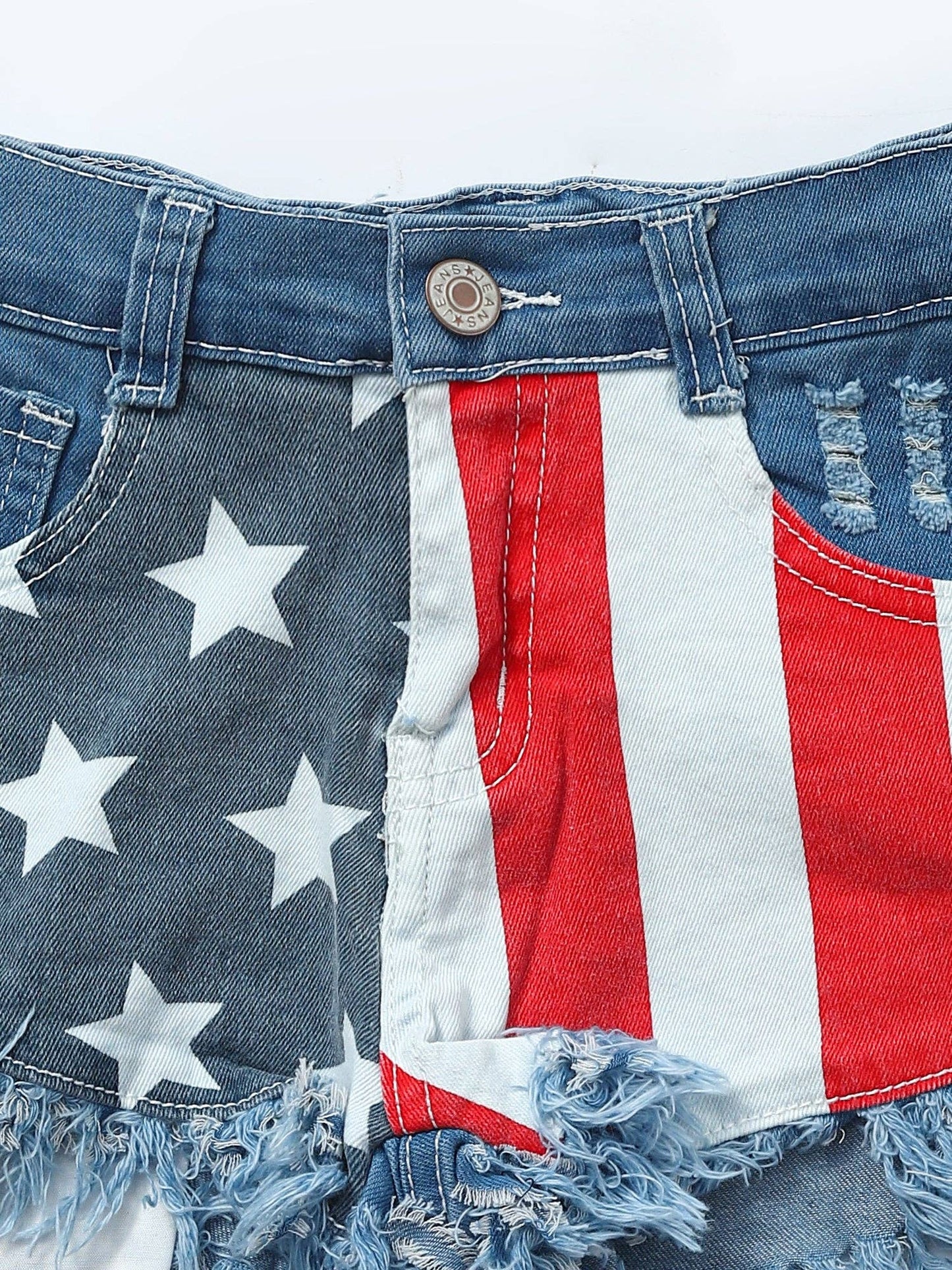 Girls Stars Stripe Patriotic Denim Shorts