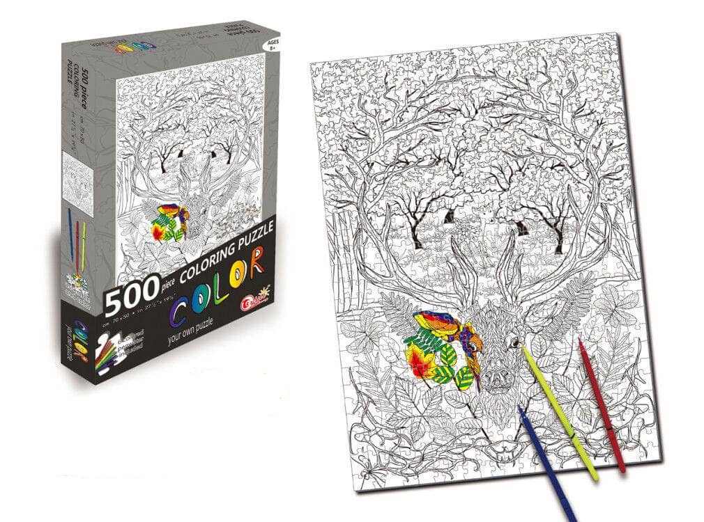 Deer 500 Piece Coloring Jigsaw Puzzle + 6 Markers