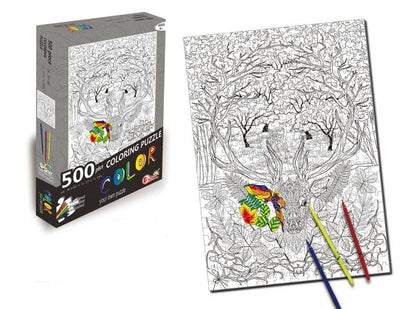 Deer 500 Piece Coloring Jigsaw Puzzle + 6 Markers