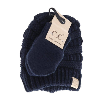 C.C BABY Solid Beanie with Mittens - Knit Hat  BabySet-Navy