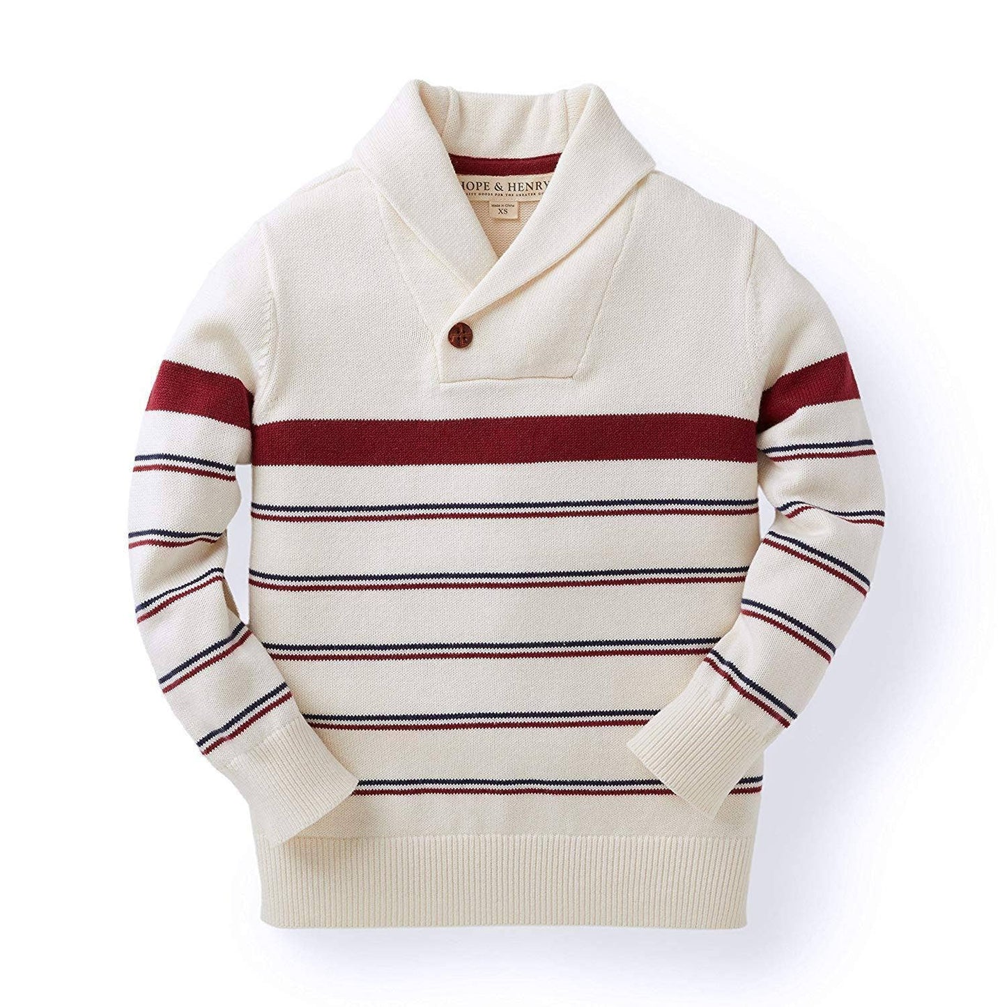 Red and Soft White Shawl Collar Organic Sweater