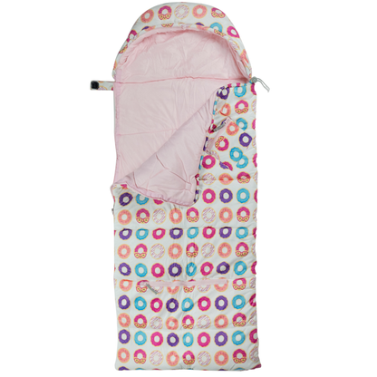 Sleep-n-Pack: Packable Little Kid's Sleeping Bag & Backpack, Cozy Mink, Donuts