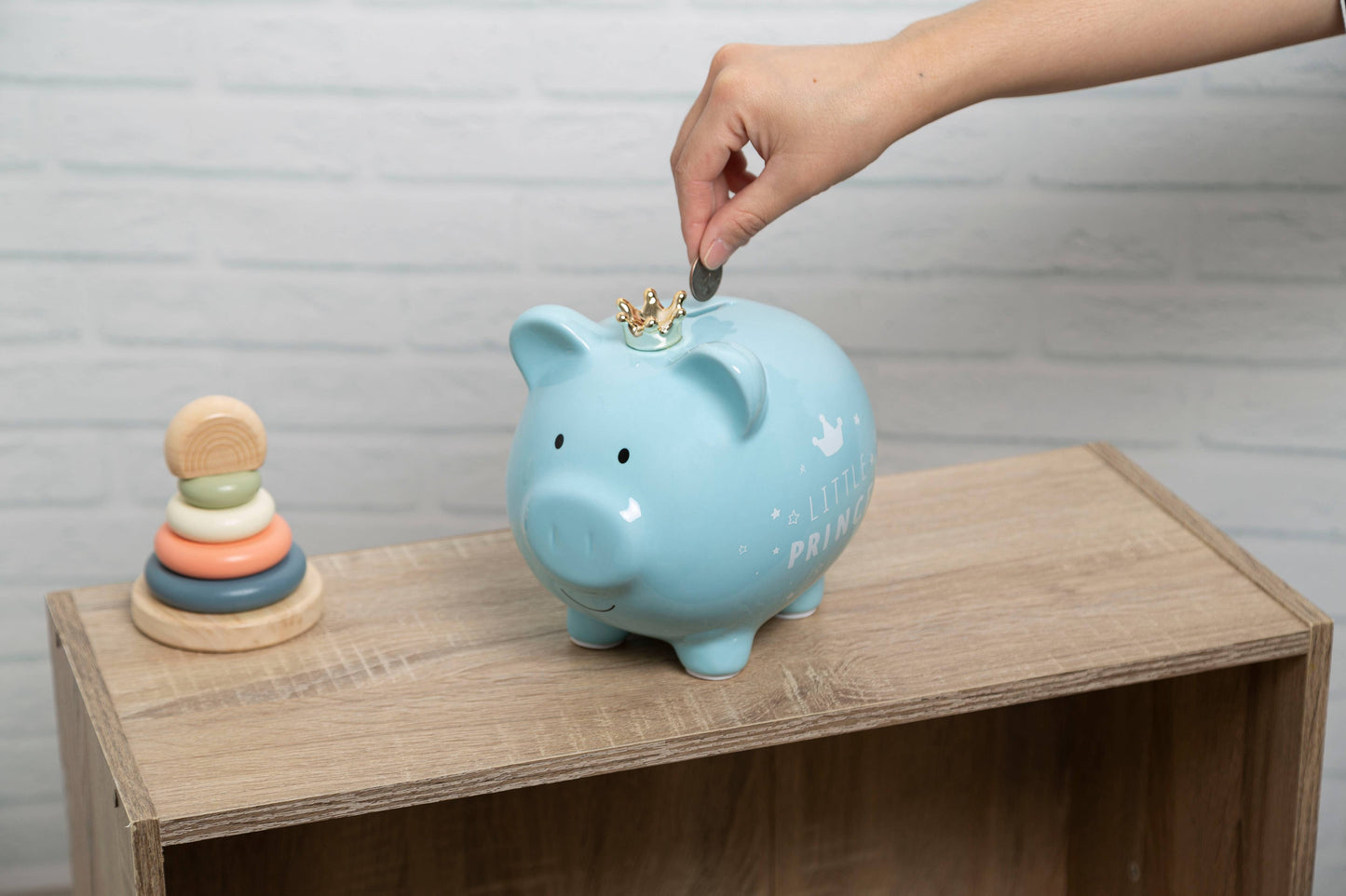 Blue Little Prince Crown Piggy Bank