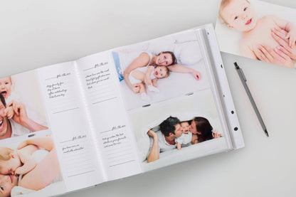 Baby Photo Album with Guided Journal Pages, White Polka Dots