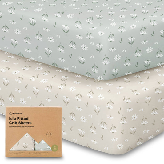 KeaBabies 2-Pack Isla Fitted Crib Sheet-Daises