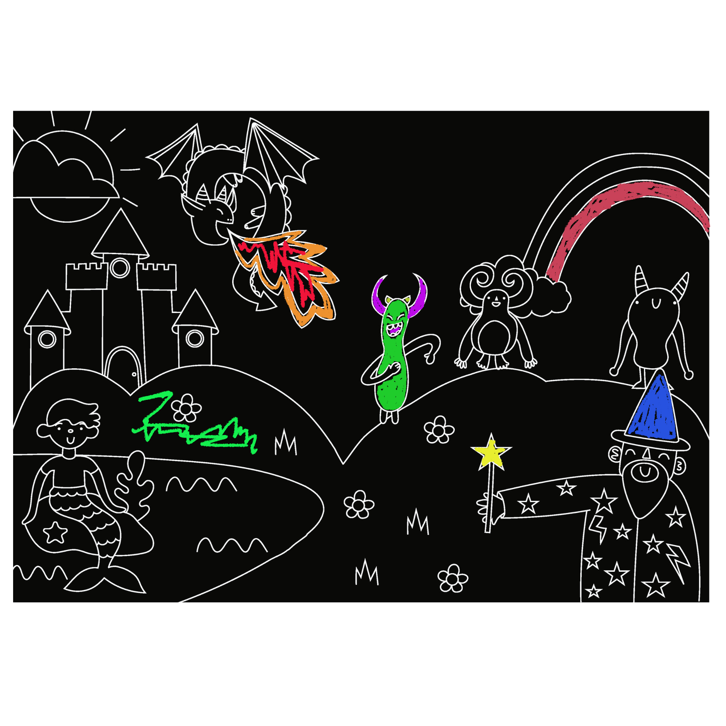 Chalkboard Mythical Creatures  Placemat 12x17