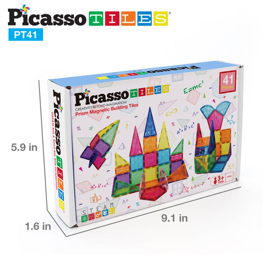 PicassoTiles 41 Piece Prism Magnetic Building Block Set PT41