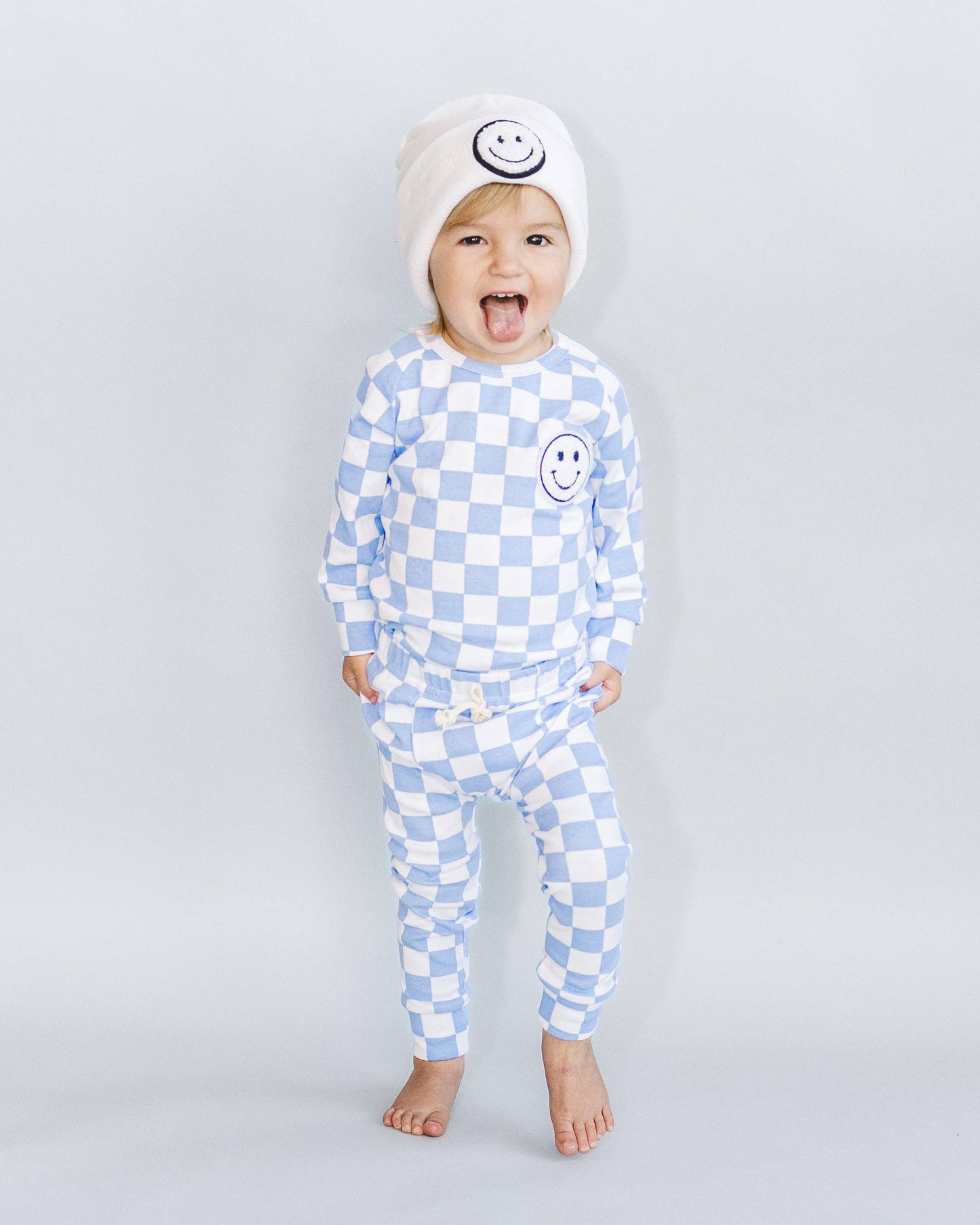 Checkered Smiley Lounge Set | Blue