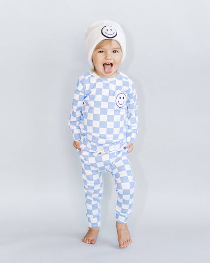 Checkered Smiley Lounge Set | Blue