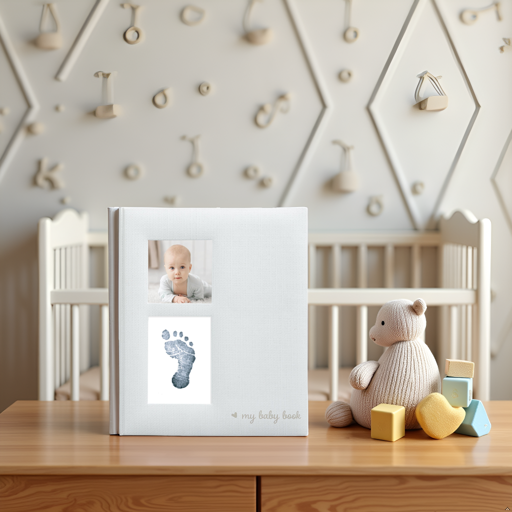 Linen Memory Babybook and Ink Pad, Gray