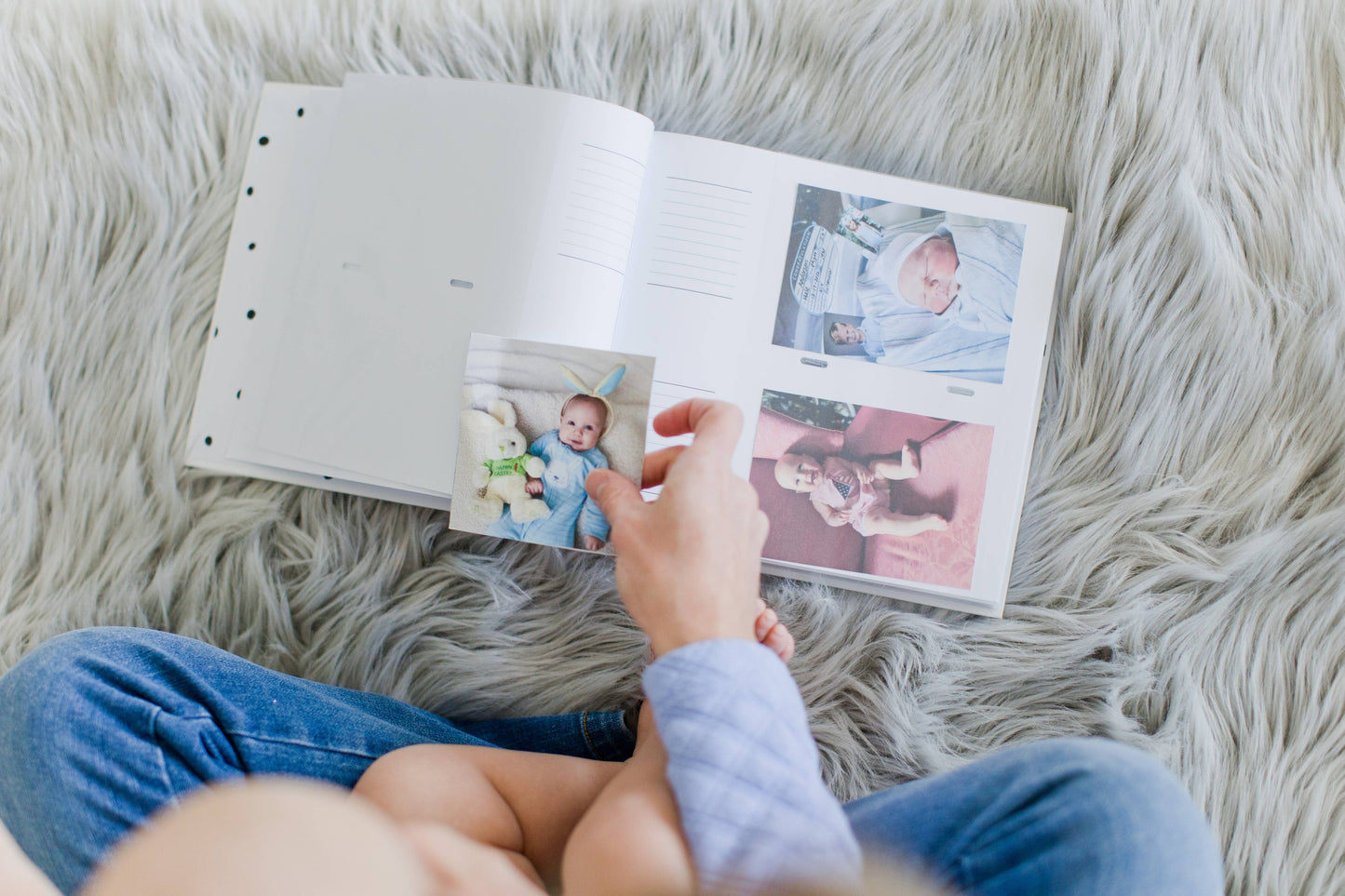 Baby Photo Album with Guided Journal Pages, White Polka Dots