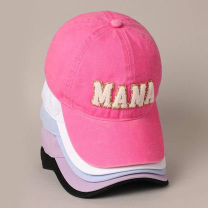 MAMA Chenille Letter Patch Cotton Baseball Cap: One Size / LIGHT BLUE