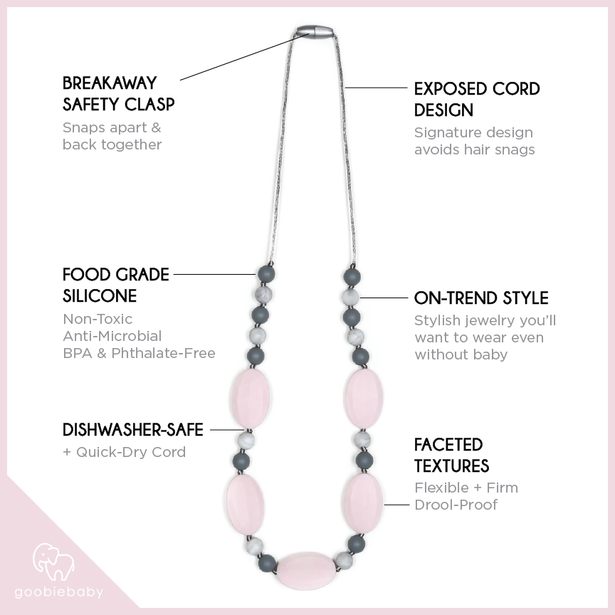 Emma Teething Necklace - Pink Quartz Multi