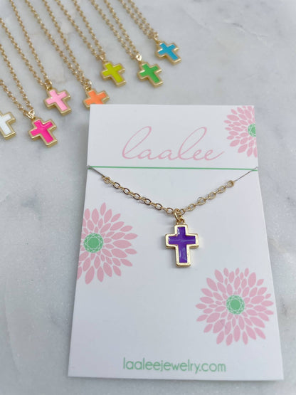 Colorful Cross Necklace, Kid Jewelry, Religious Gift