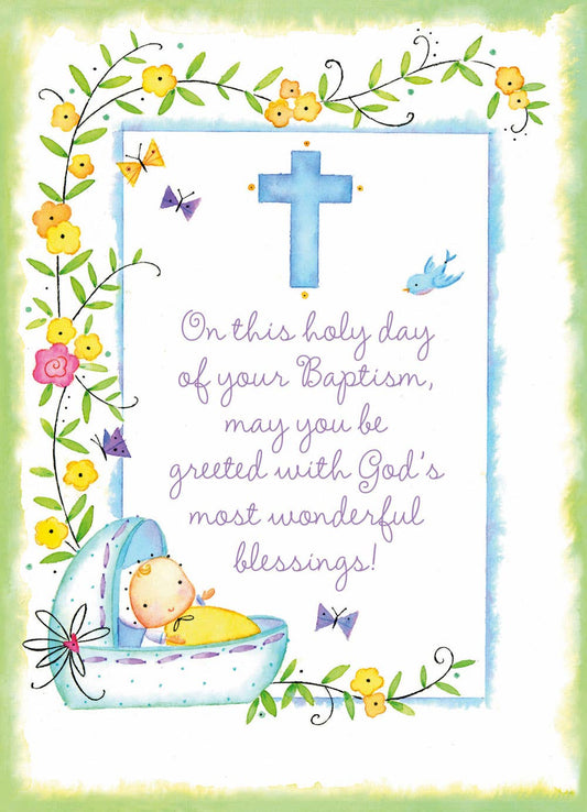 Baby in Basket - Faith Baby Congratulations Card