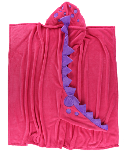 Wearable Hooded Fleece Blankets For Kids - Pink Dinosaur
