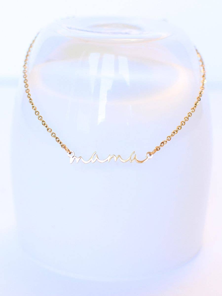 Mama dainty word necklace cursive gift silver gold