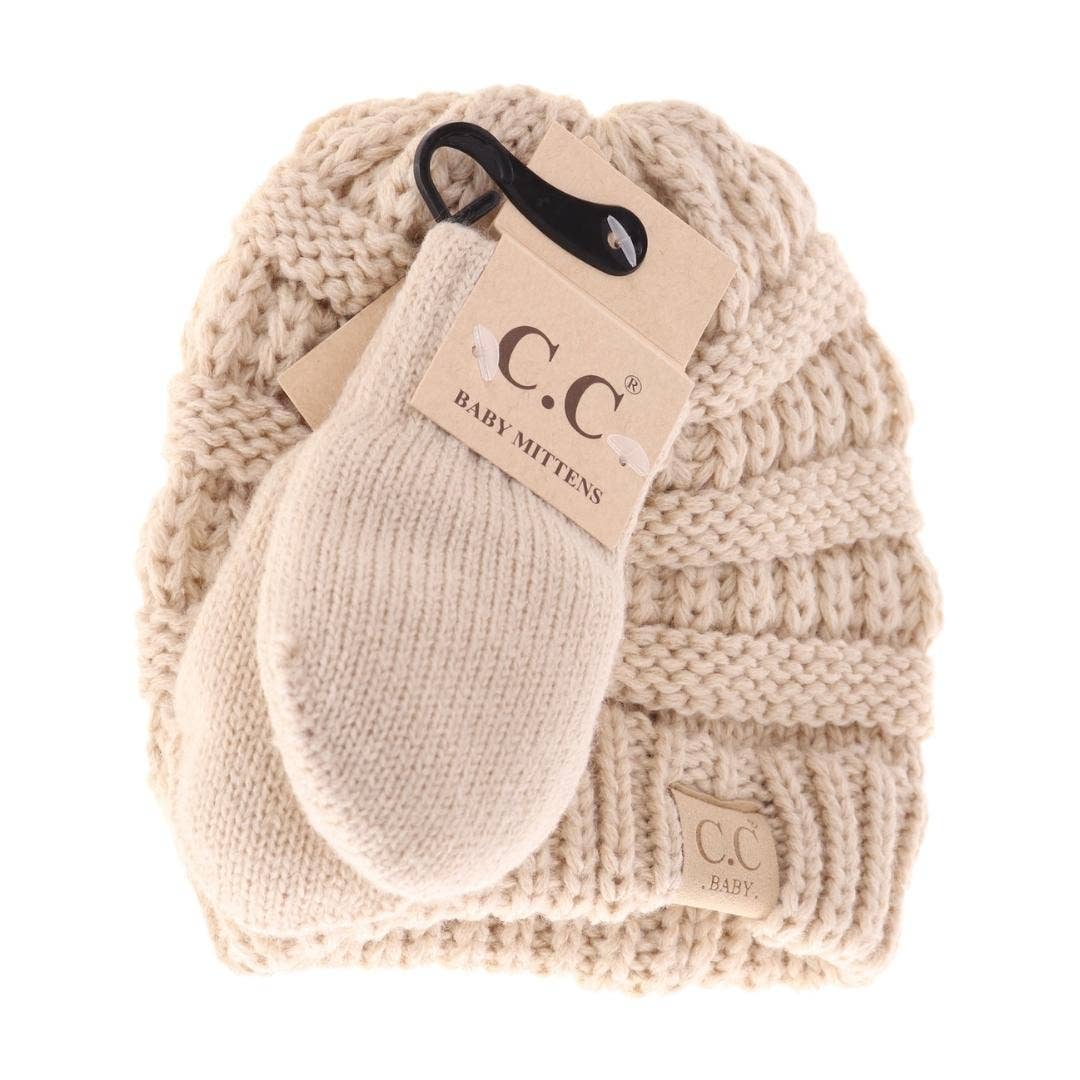 C.C BABY Solid Beanie with Mittens - Knit Hat  BabySet-Navy