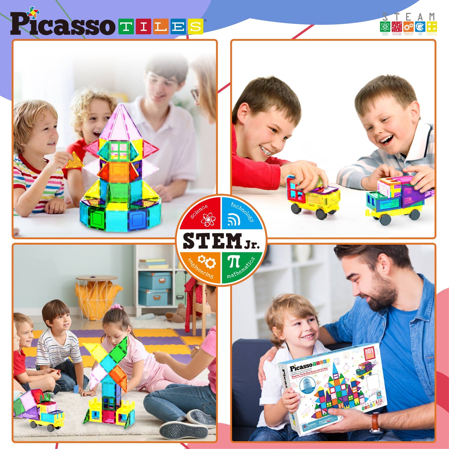 PicassoTiles 101pc Magnetic Tile Building Blocks