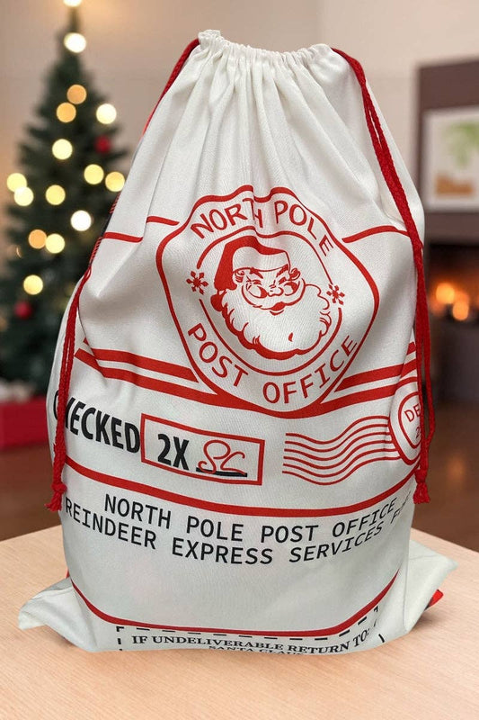 19" X 27"North Pole Post office Checked twice" Santa printed Christmas Sack