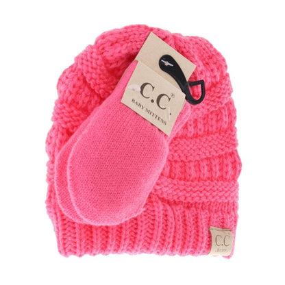 C.C BABY Solid Beanie with Mittens - Knit Hat  BabySet-Navy