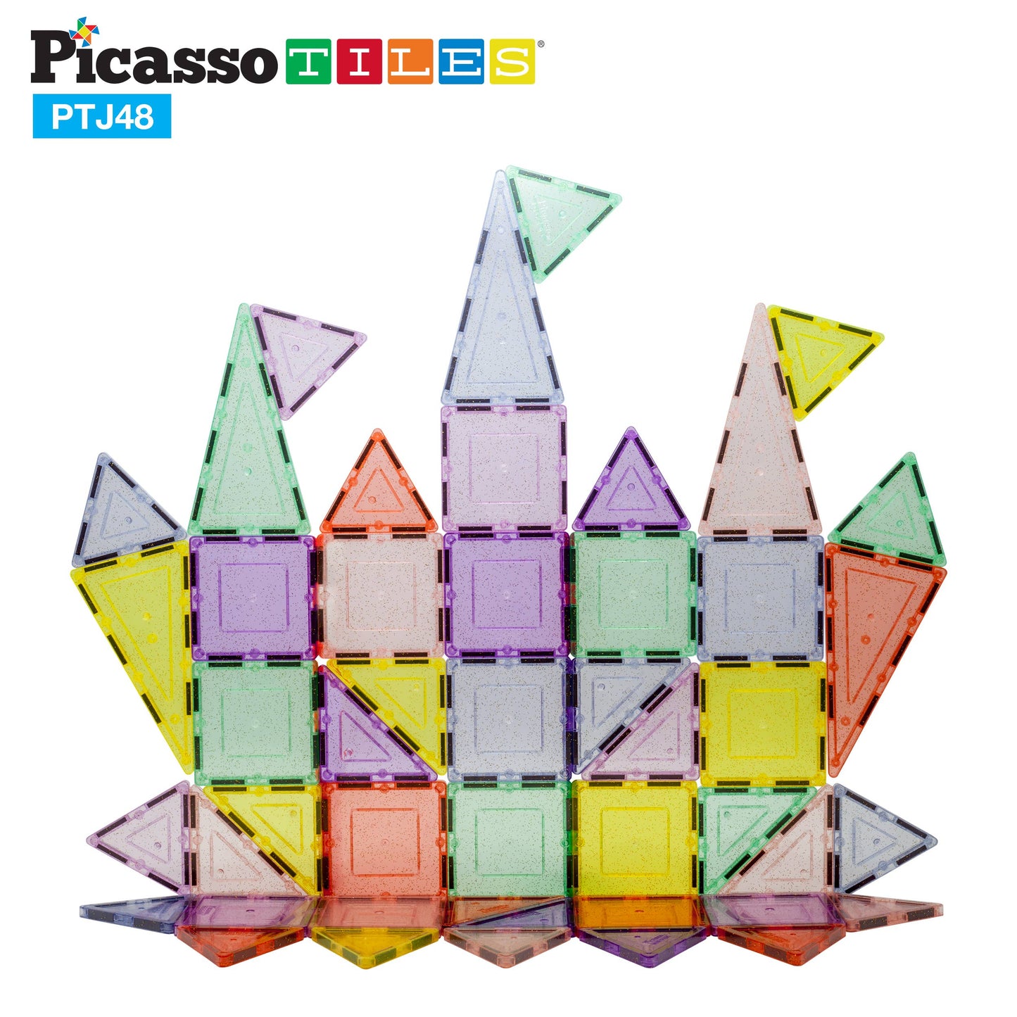 PicassoTiles 48pc Glitter Magnetic Tile Building Set